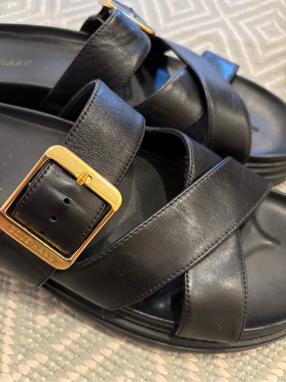 Cole Haan | Fraya Slide Sandal | Black Leather w/ Gold Buckle | 9.5